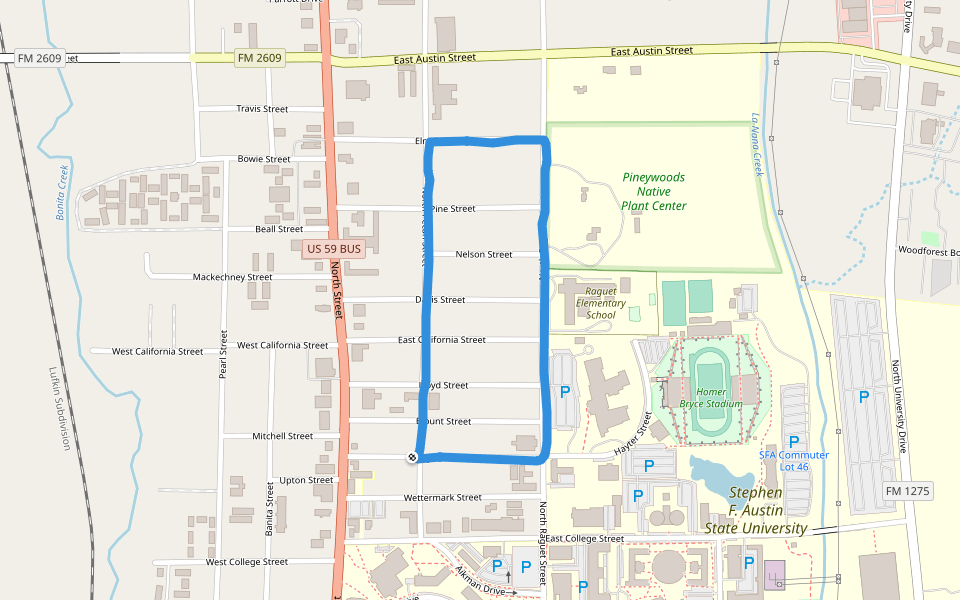 Stephen F Austin Campus Map Stephen F. Austin State University Walking And Running Trail - Nacogdoches,  Texas, Usa | Pacer