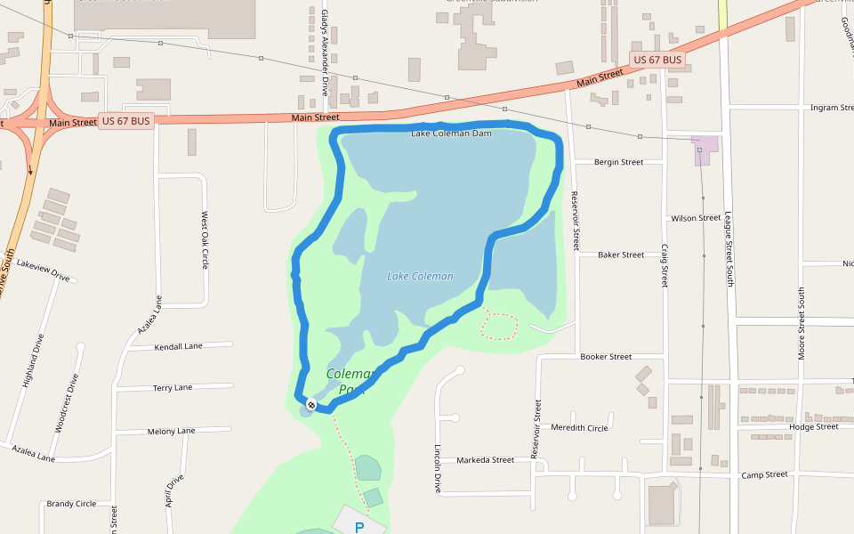 Coleman Park walking route map in Sulphur Springs