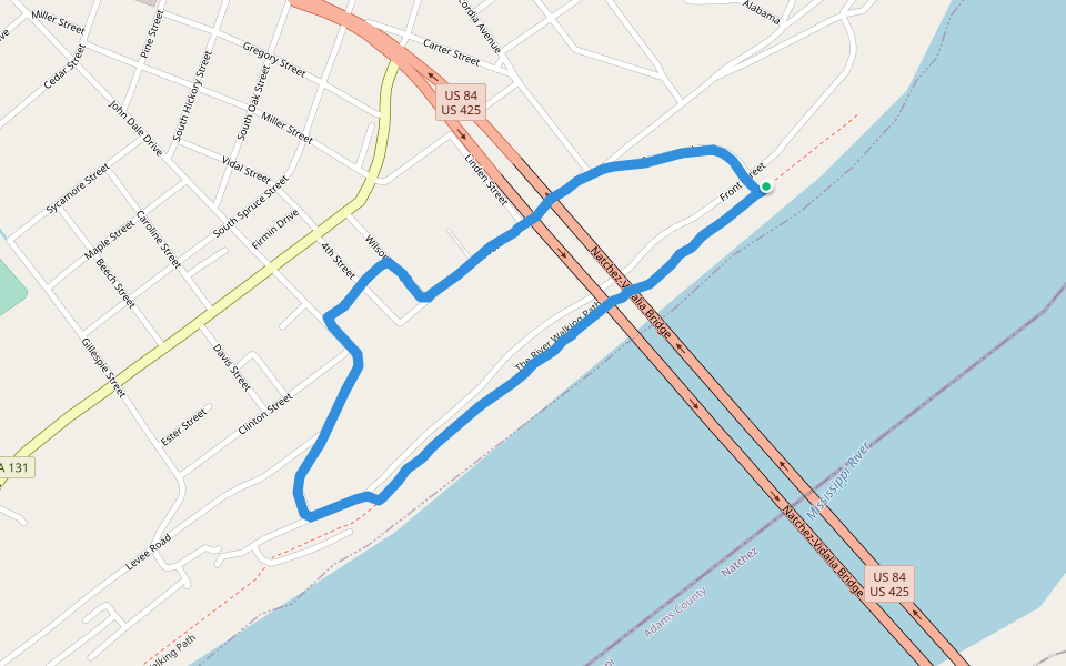 The River Walking Path walking route map in Vidalia