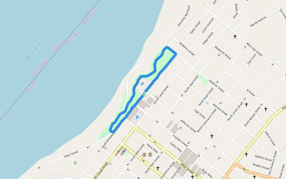 Natchez Grand Hotel walking route map in Natchez
