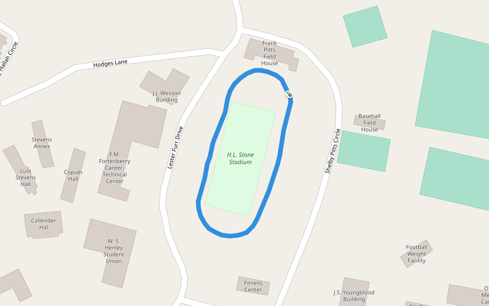 H.L. Stone Stadium walking route map in Wesson