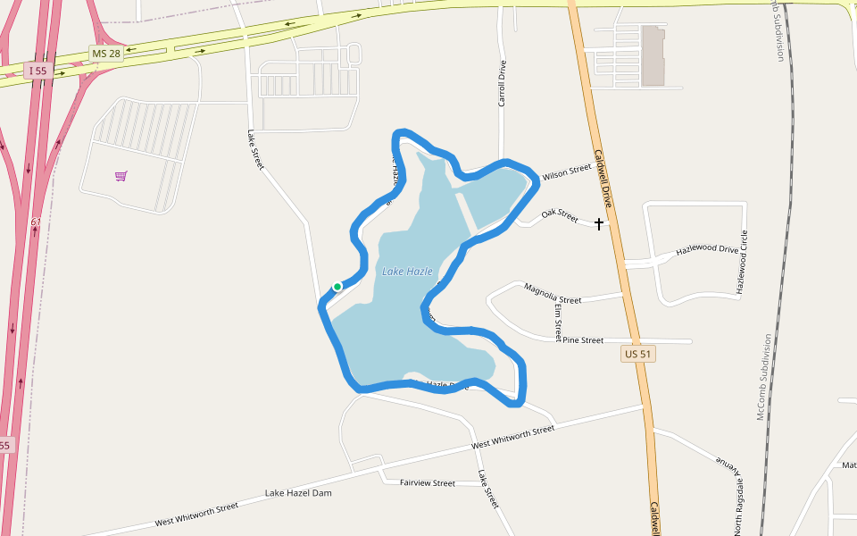 Lake Hazle walking route map in Hazlehurst