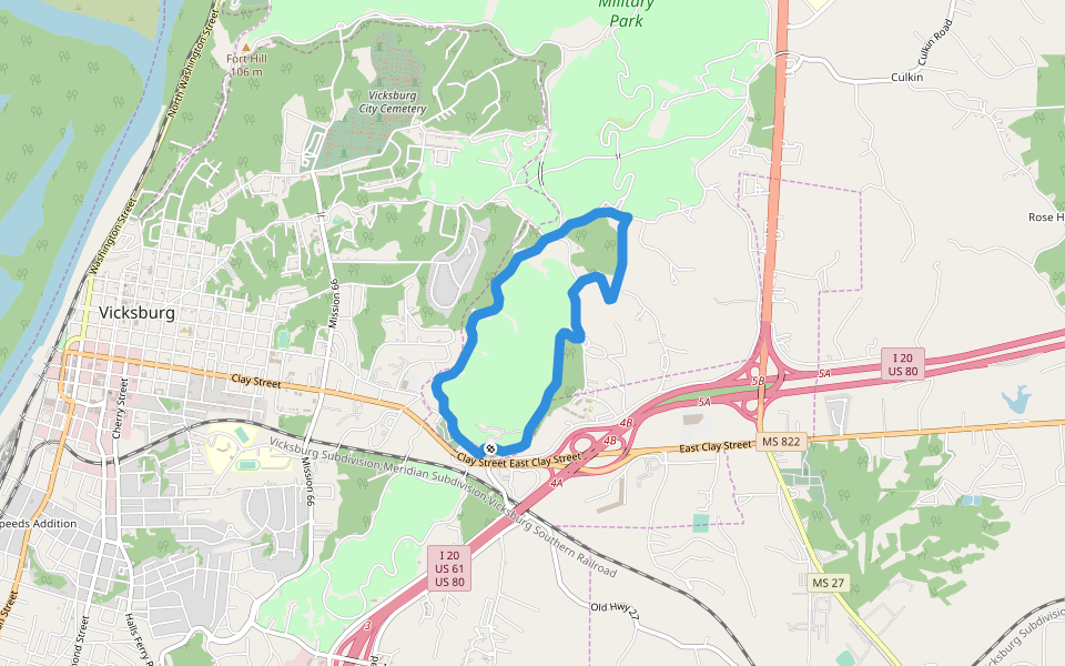 Vicksburg National Military Park walking route map in Vicksburg