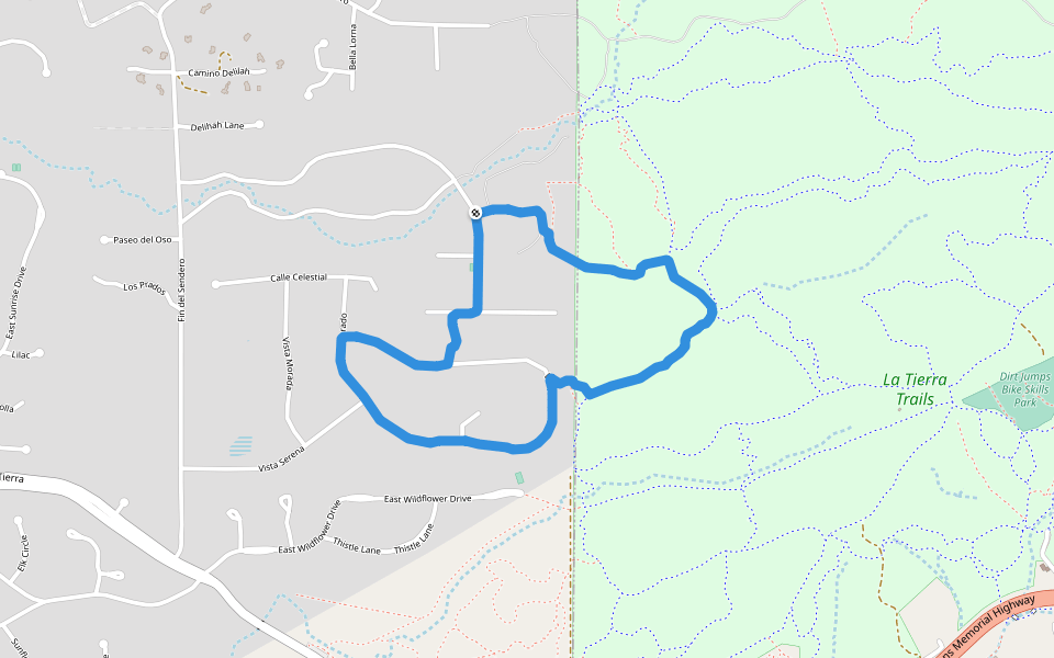 La Tierra Trails walking route map in Santa Fe