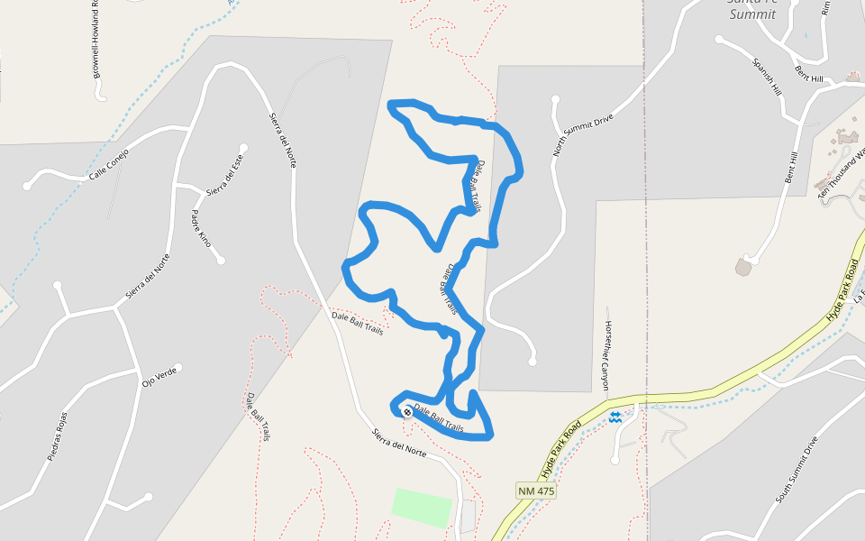 Dale Ball Trails walking route map in Santa Fe