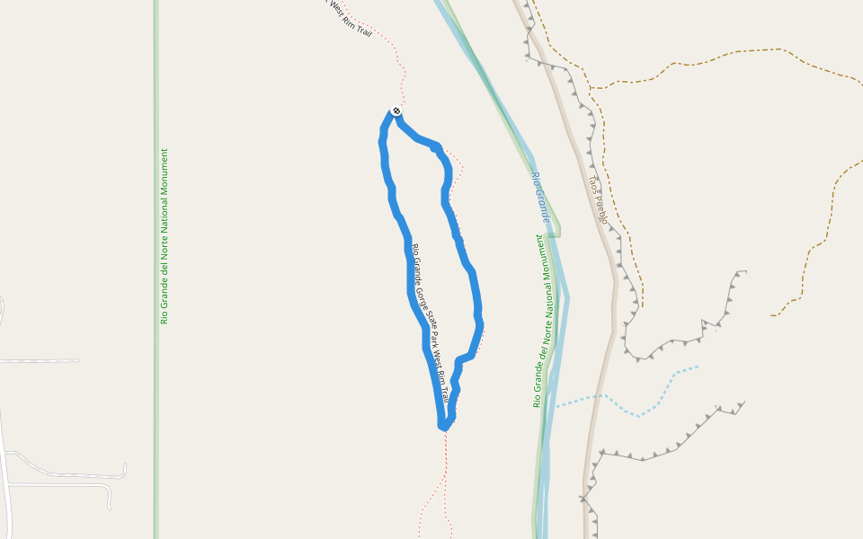 Rio Grande del Norte National Monument walking route map in El Prado