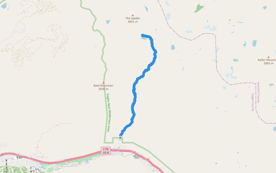 Booth Lake Trail walking route map in Vail