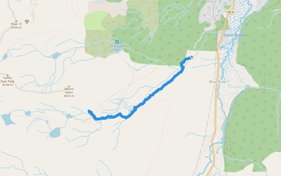 Mount Helen - Spruce Creek Trail walking route map in Breckenridge
