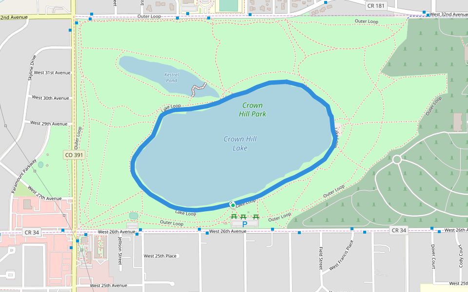 Crown Hill Lake walking route map in Wheat Ridge