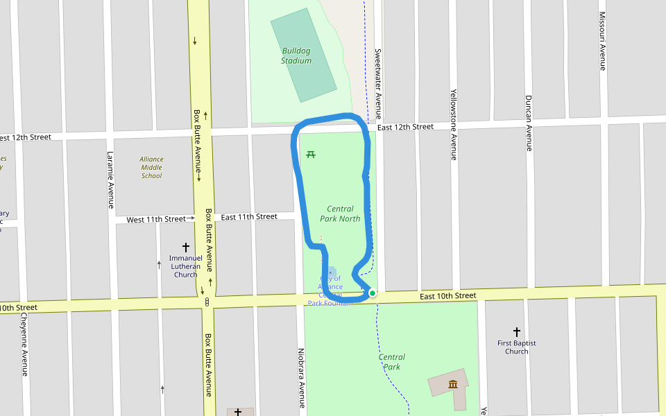 Central Park North walking route map in Alliance