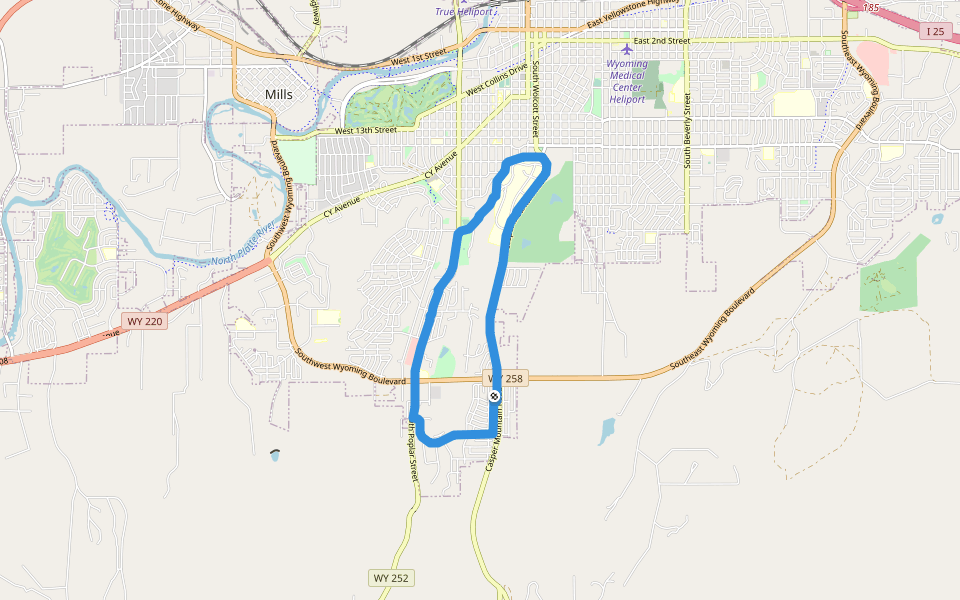 Casper College walking route map in Casper