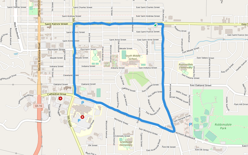 South Middle School - Saint Patrick Street walking route map in Rapid City