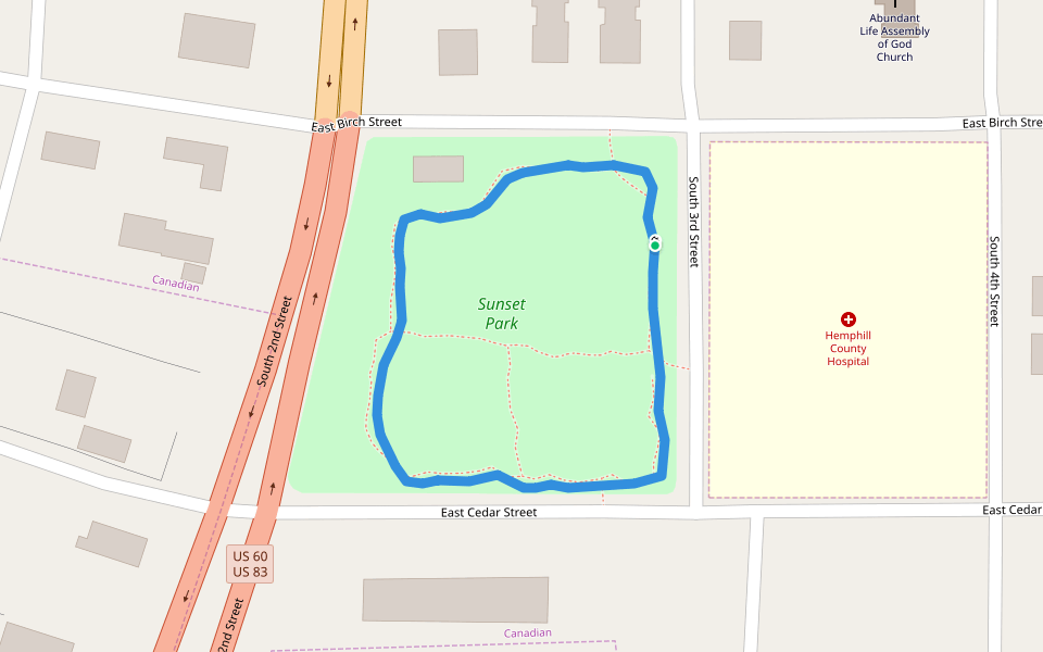 Sunset Park walking route map in Canadian