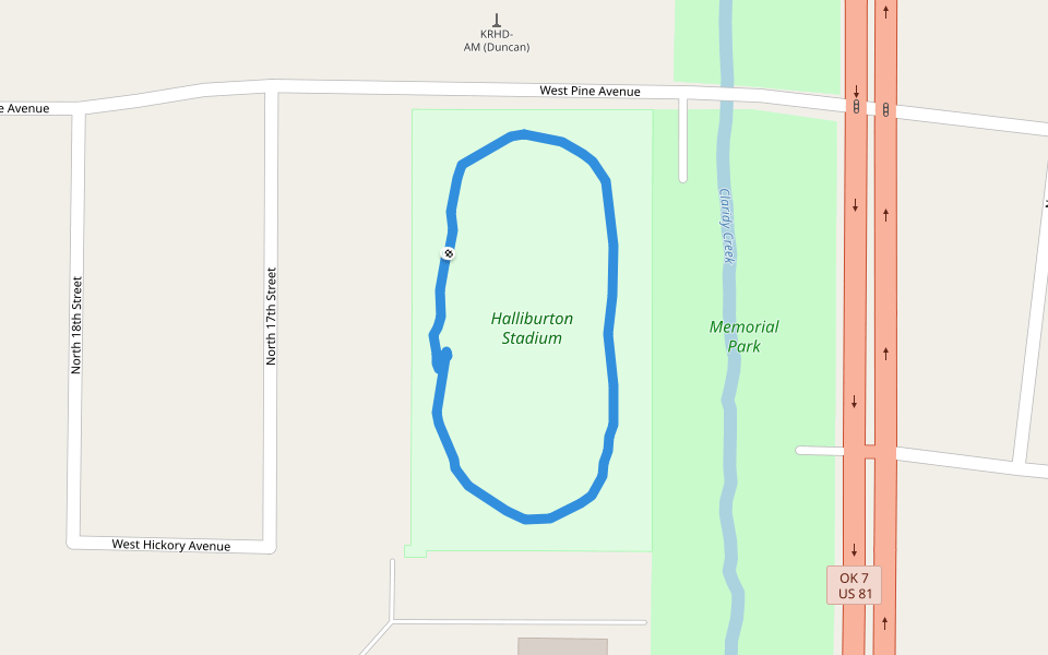 Halliburton Stadium walking route map in Duncan
