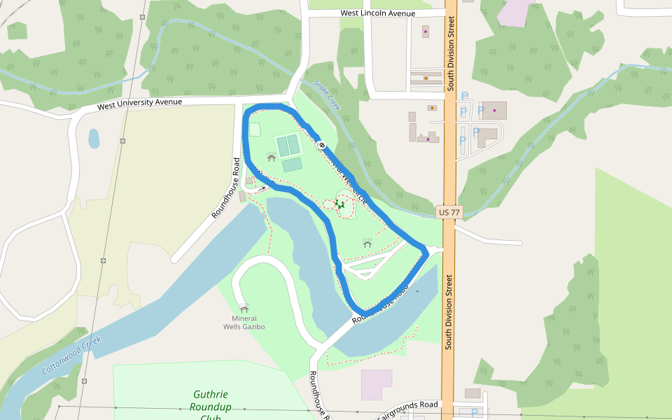 Mineral Wells Park walking route map in Guthrie