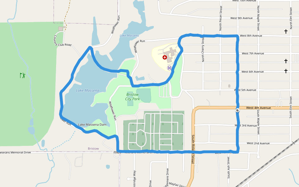 Lake Massena walking route map in Bristow