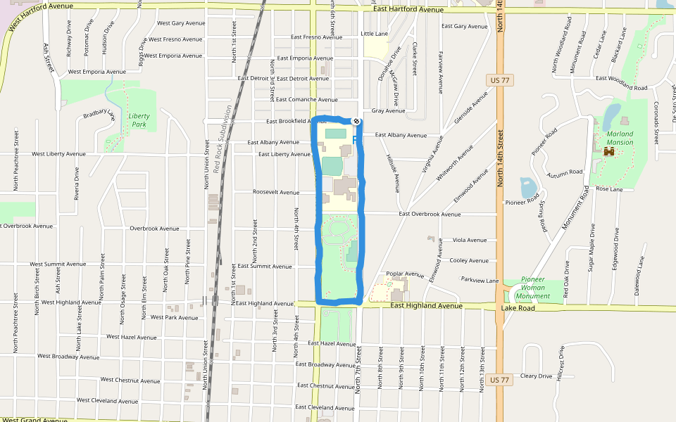Ponca City Senior High School walking route map in Ponca City
