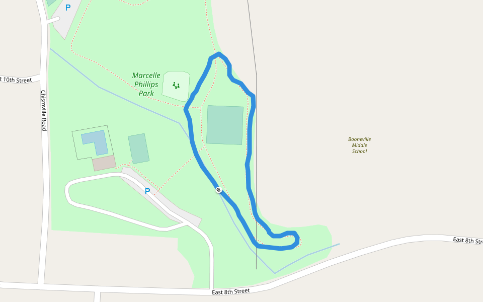 Marcelle Phillips Park walking route map in Booneville