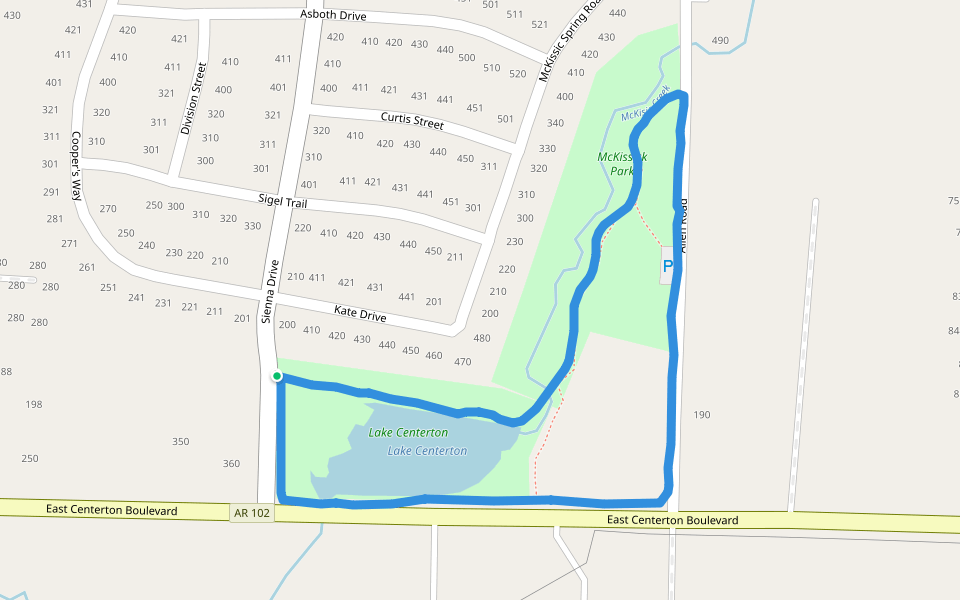 Lake Centerton walking route map in Centerton