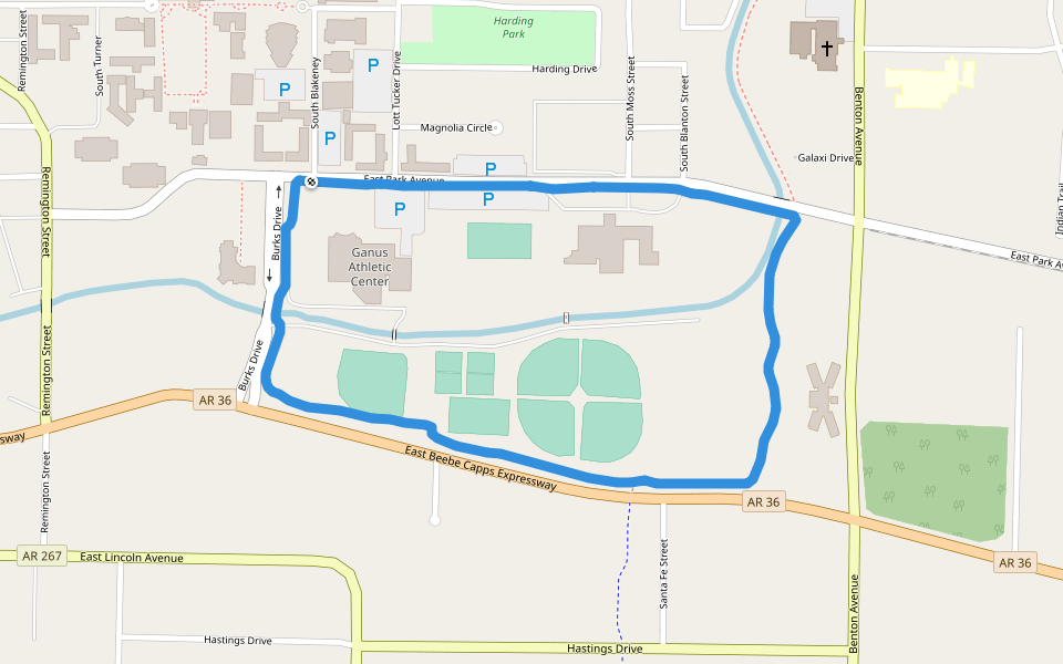 Intramural Solfball Fields walking route map in Searcy