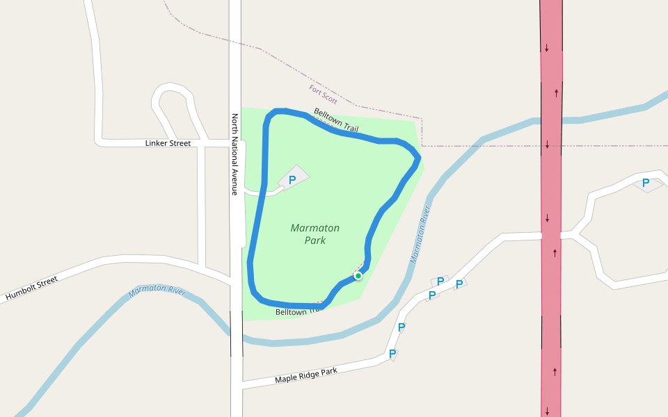 Marmaton Park walking route map in Fort Scott
