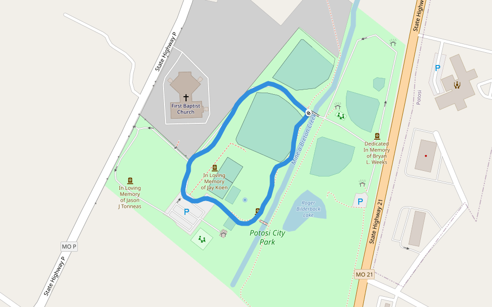 Potosi City Park walking route map in Potosi