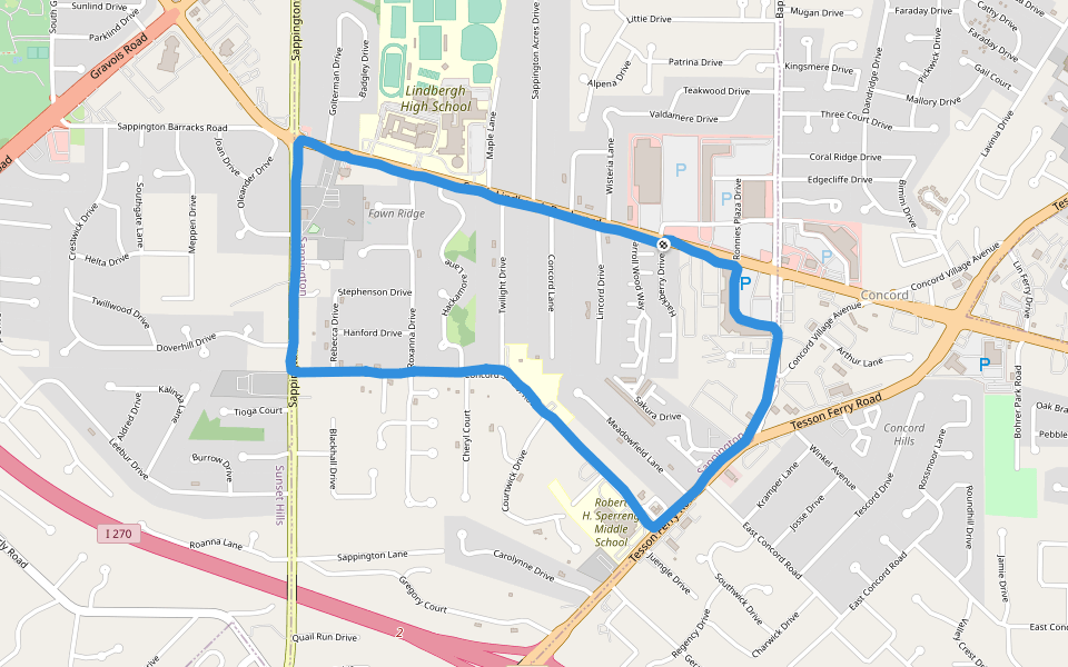 Concord School walking route map in Sappington