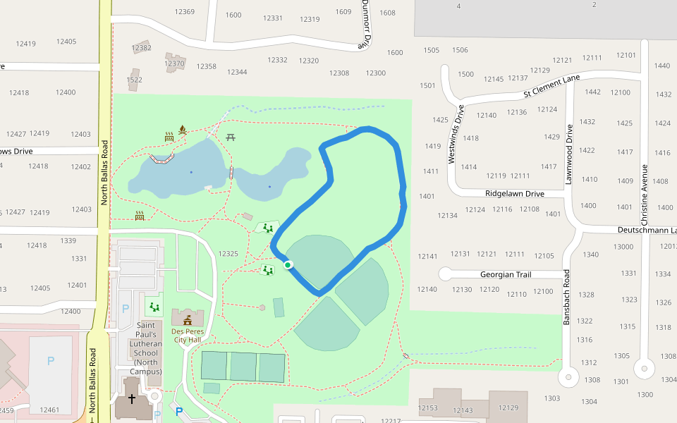 Des Peres Park walking route map in Des Peres