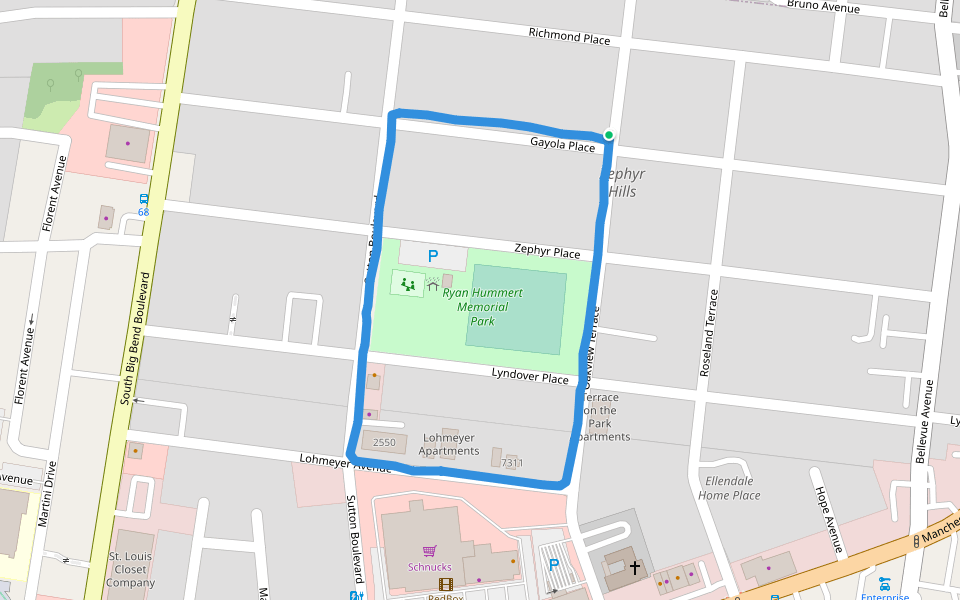 Ryan Hummert Memorial Park walking route map in Maplewood