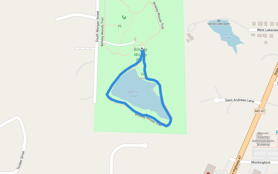 Binkley Woods Park walking route map in Warrenton