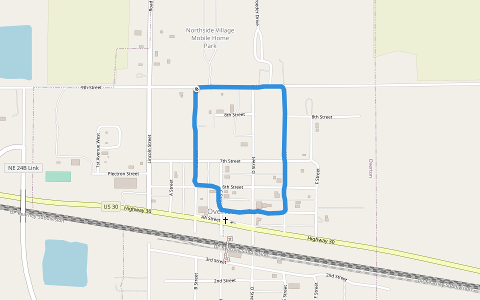 Overton Public Schools walking route map in Overton