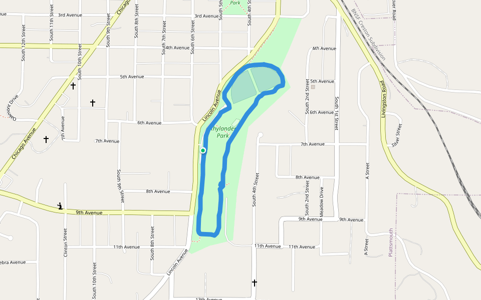 Rhylander Park walking route map in Plattsmouth