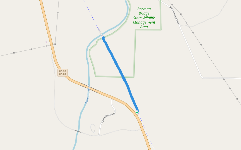 Cowboy Trail walking route map in Valentine