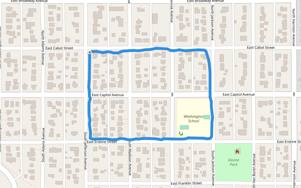 Washington School walking route map in Pierre