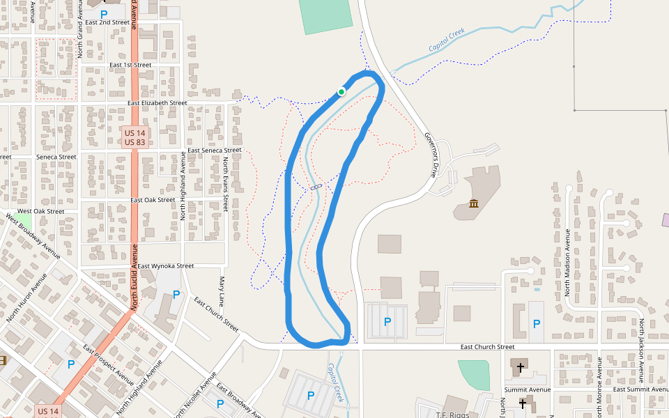 Hilgers Gulch walking route map in Pierre