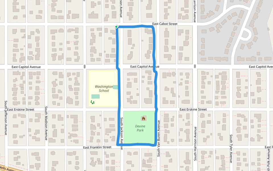 Devine Park walking route map in Pierre