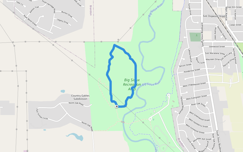Big Sioux Recreation Area walking route map in Brandon