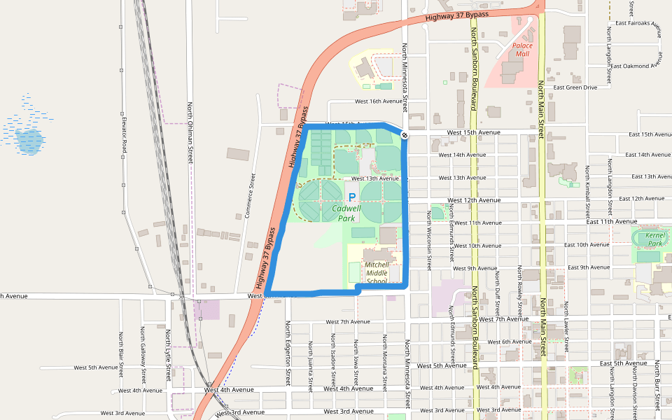 Cadwell Park walking route map in Mitchell