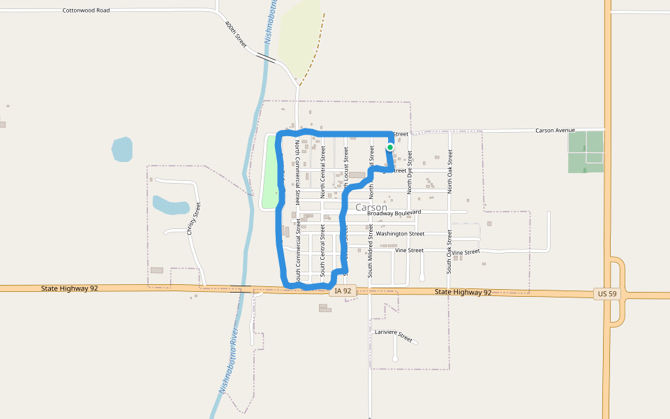 Millstone Park - North Street walking route map in Carson
