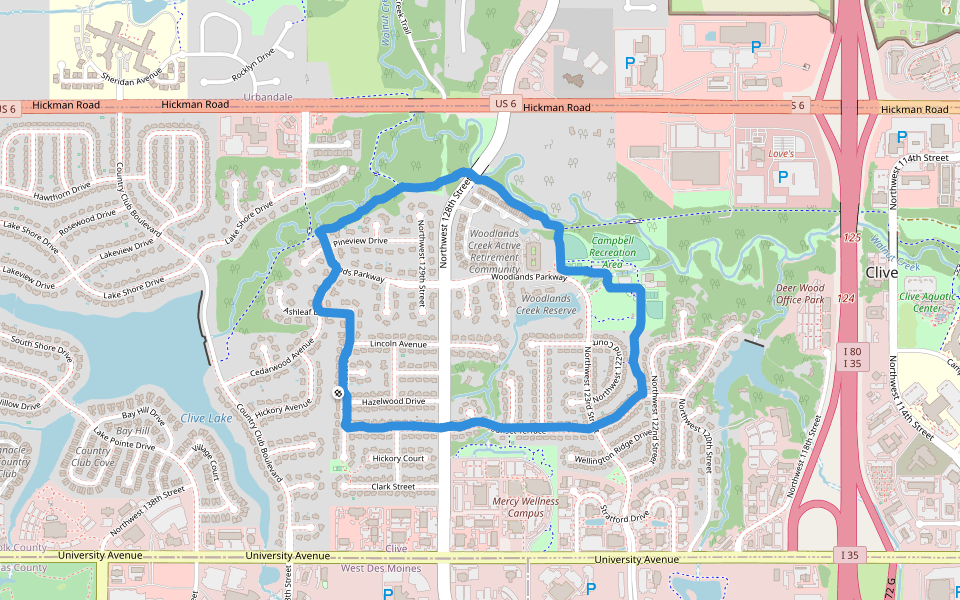 Greenbelt Park walking route map in Clive