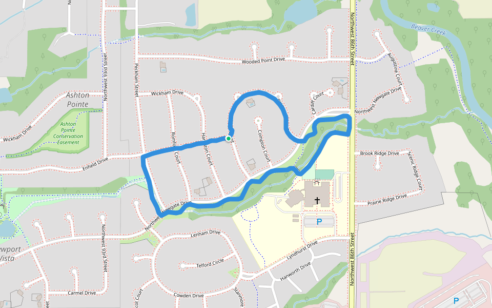 Pointe Vista Park walking route map in Johnston
