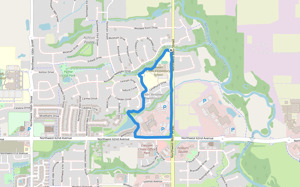 Beaver Creek Elementary School walking route map in Johnston