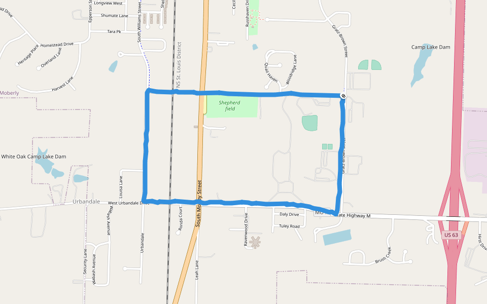 Shepherd  field walking route map in Moberly