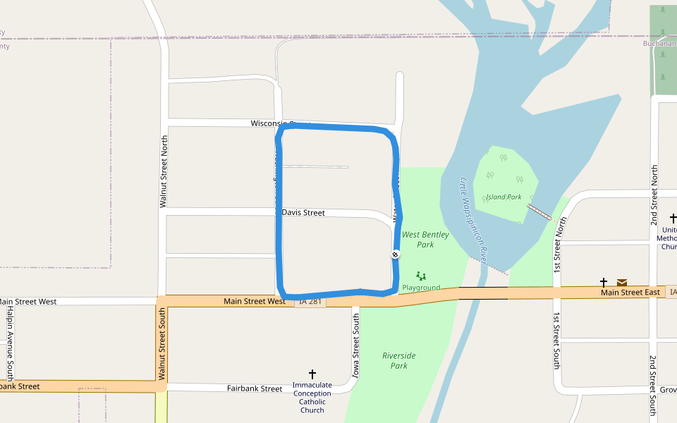 West Bentley Park walking route map in Fairbank