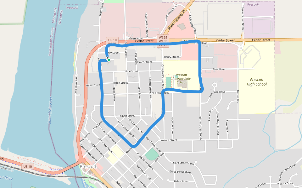 Prescott Middle School - Orrin Road walking route map in Prescott