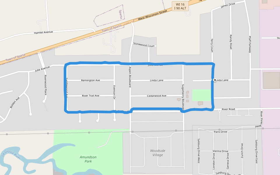 Tom Gomez Park walking route map in Sparta