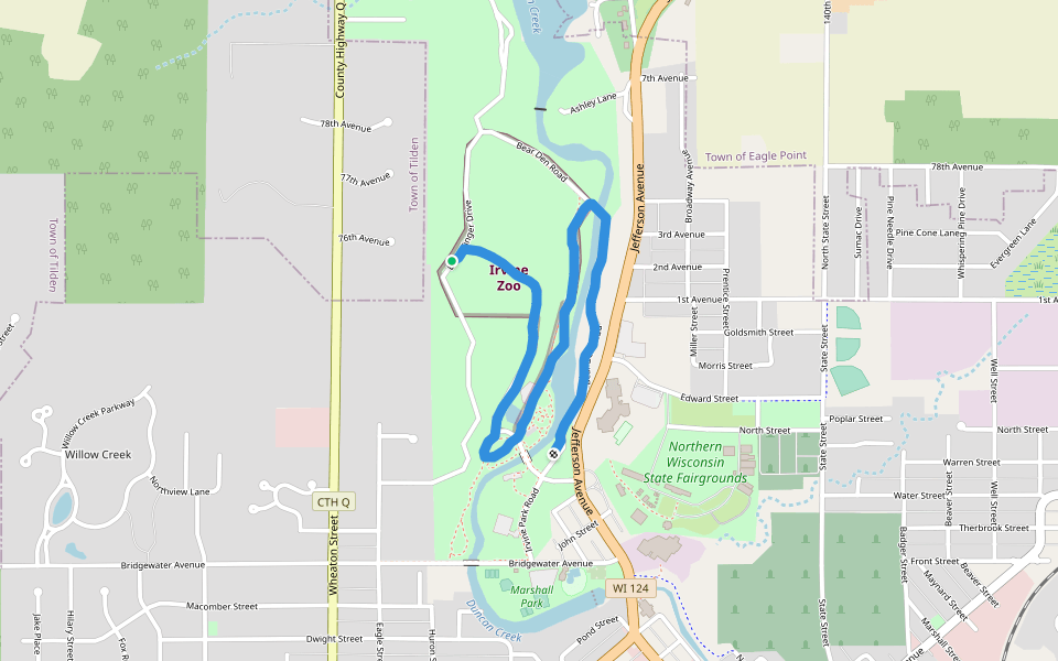 Irving Park walking route map in Chippewa Falls