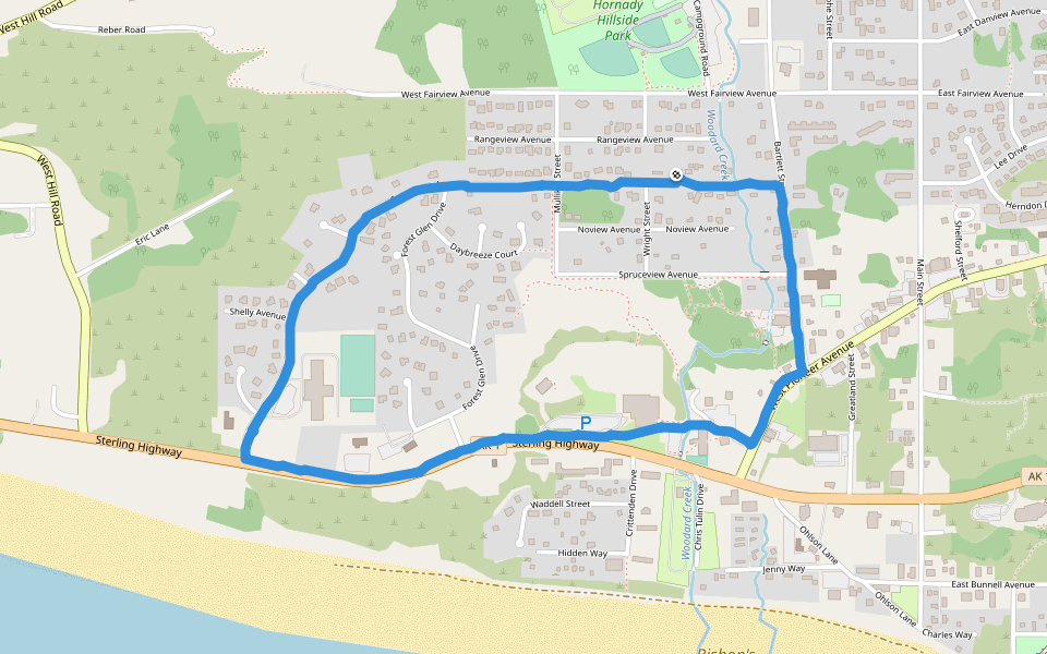 Homer Boys & Girls Club walking route map in Homer