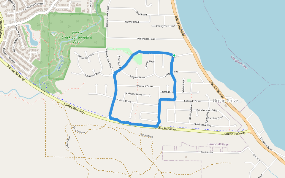 Maryland Park walking route map in Campbell River