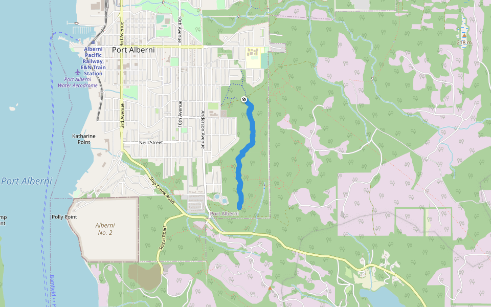 Ship Creek Trail walking route map in Port Alberni